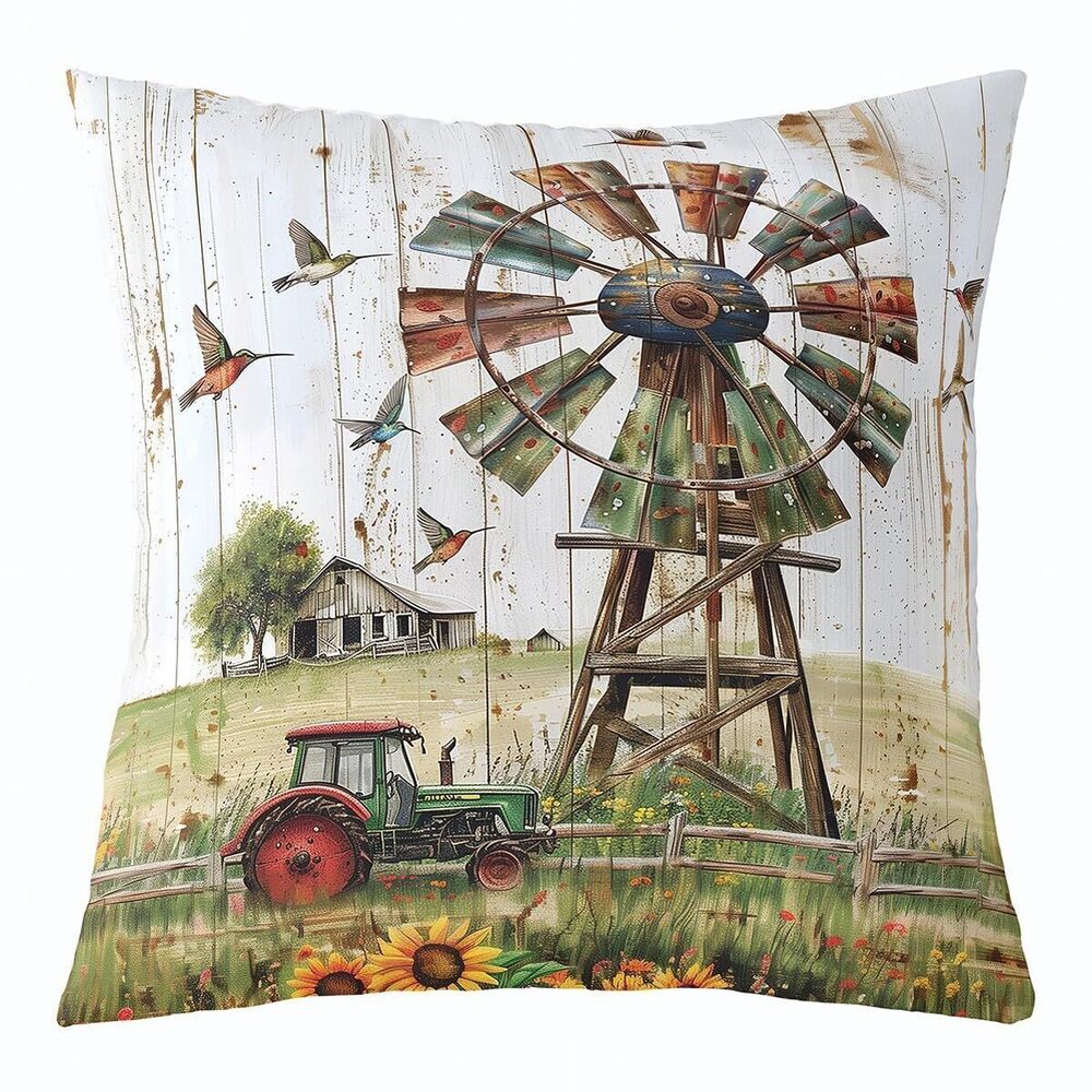 4941 Vintage Farmhouse Windmill Throw Pillow Cover Rustic Farm Barn Pillow